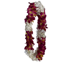 Load image into Gallery viewer, Fresh Double Orchid Lei - Orange and White
