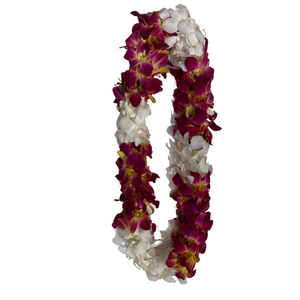 Fresh Double Orchid Lei - Orange and White